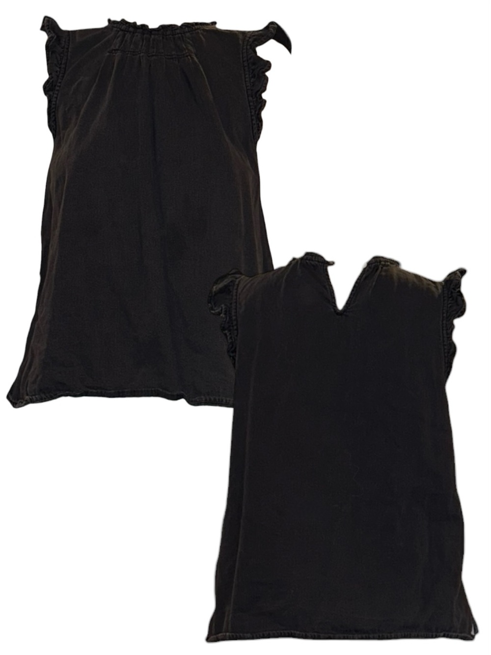 Ruffled High-Neck Sleeveless Jean Top